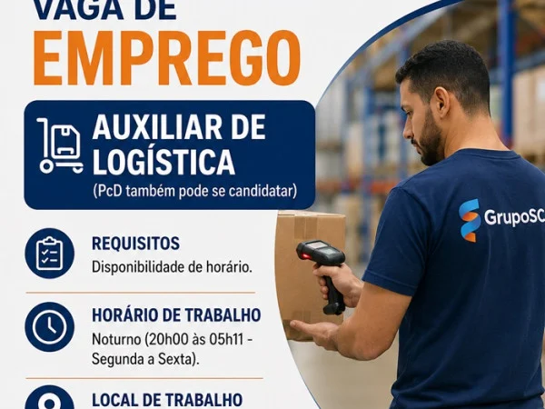 GrupoSC contrata Auxiliar de Logística  (PcD também pode se candidatar)