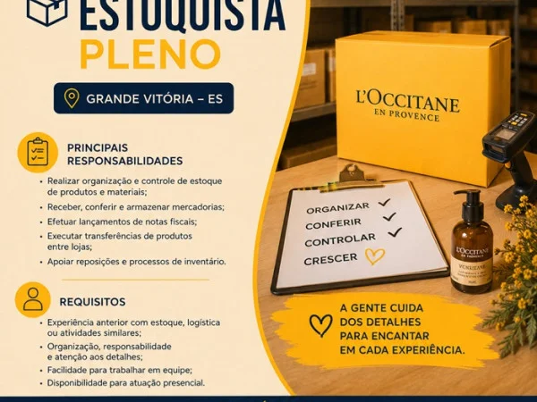 Vaga para Estoquista Pleno | L’Occitane | Grande Vitória – ES