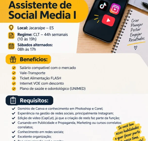 Vaga para Assistente de Social Media I
