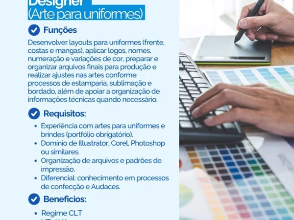 Vaga para Vaga: Designer (Arte para uniformes)