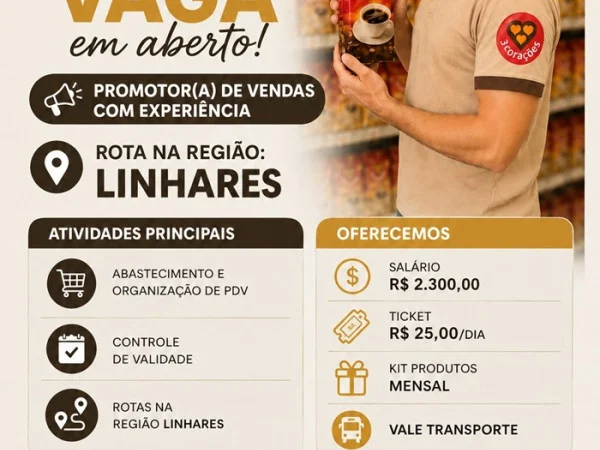 Vaga para Promotor(a) de Vendas com Experiência