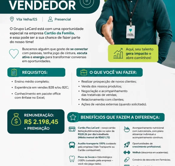 VAGA PARA VENDEDOR(A)