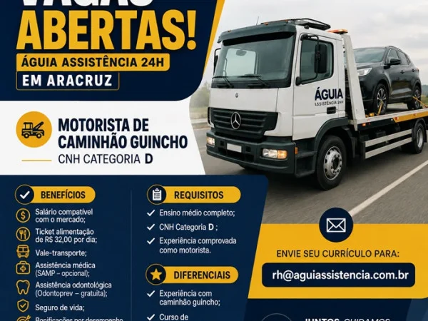 Motorista de Caminhão Guincho – CNH Categoria D - Aracruz/ES
