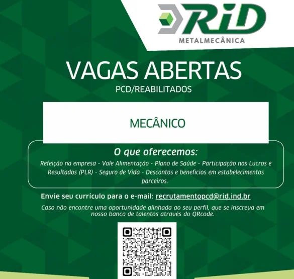 VAGA DE MECÂNICO (PCD/REABILITADOS)