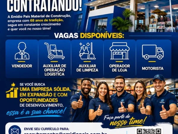 EMÍDIO PAIS MATERIAL DE CONSTRUÇÃO ABRE VAGAS DE EMPREGO