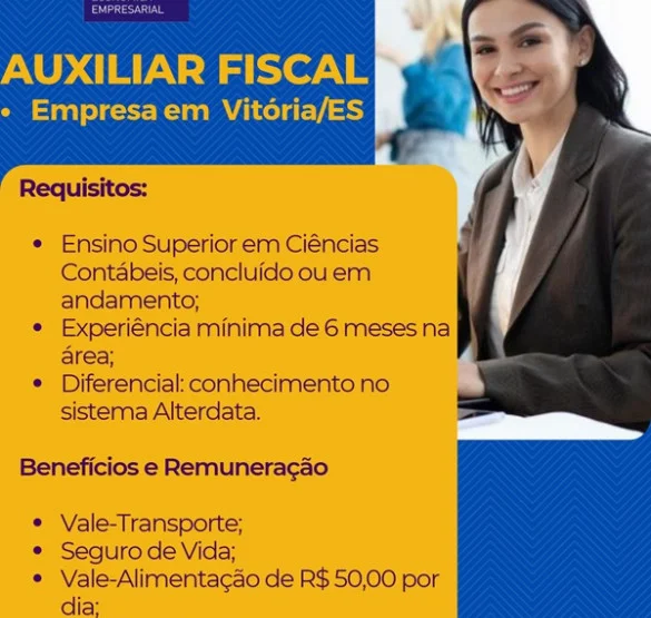 Vaga para Auxiliar Fiscal