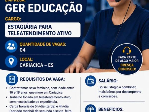 Vaga para Estagiária para teleatendimento ativo