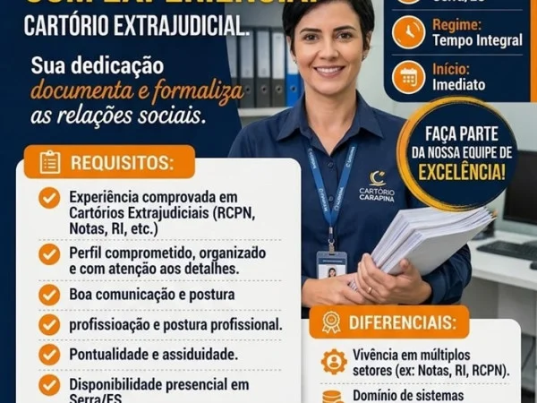 ESCREVENTE COM EXPERIÊNCIA – CARTÓRIO EXTRAJUDICIAL