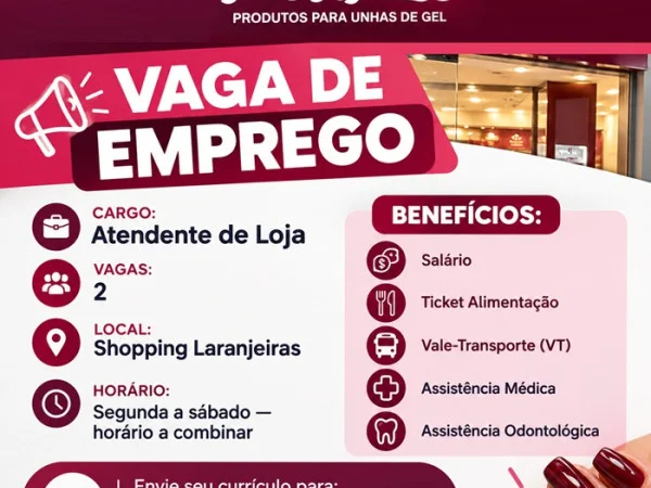AR NAILS CONTRATA ATENDENTE DE LOJA