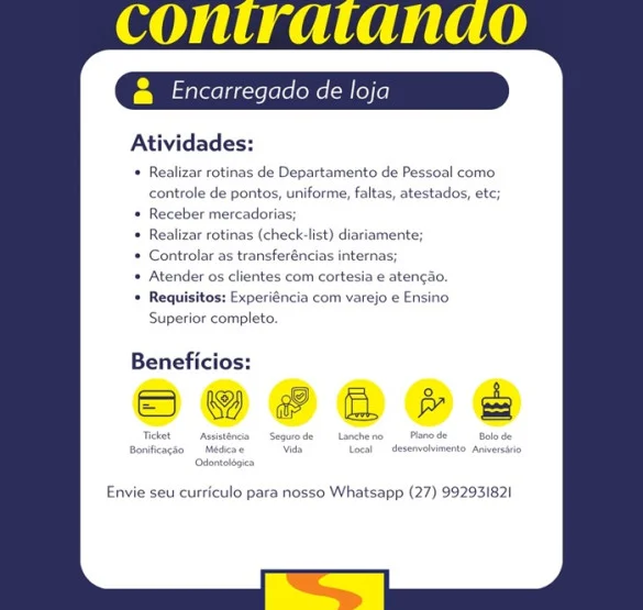 Padaria Monte Líbano contrata Encarregado de Loja