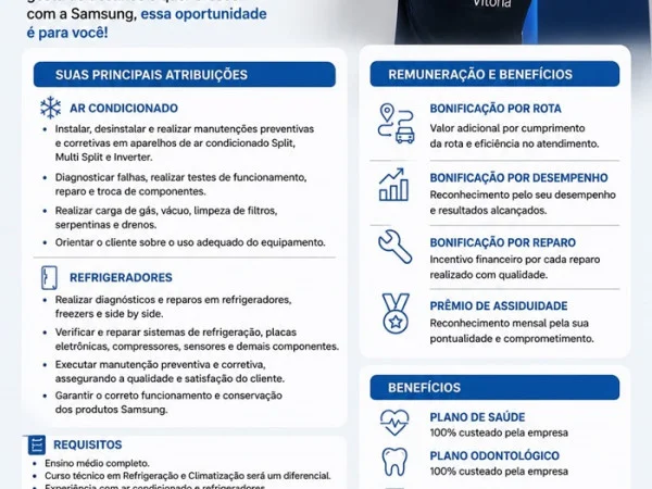 Samsung Smart Center contrata Técnico de Refrigeração