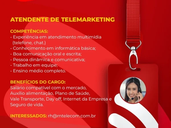 RN Telecom contrata Atendente de Telemarketing
