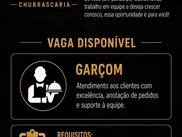 Firebull Steakhouse contrata Garçom