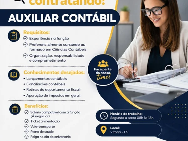 Escritório contrata Auxiliar Contábil