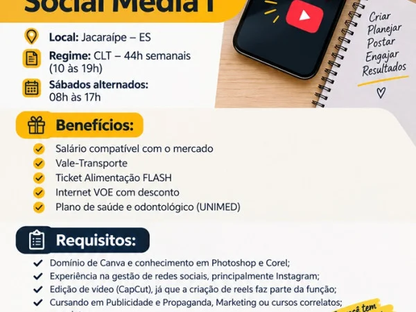 Vaga para Assistente de Social Media I