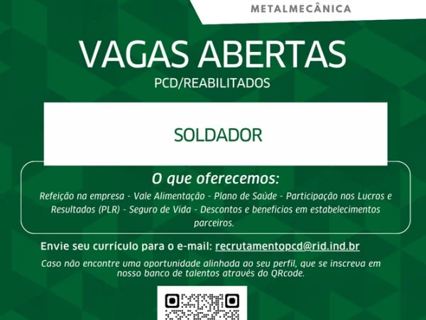 VAGA DE SOLDADOR (PCD/REABILITADOS)