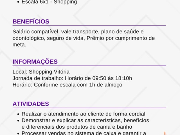 VAGA DE VENDEDORA