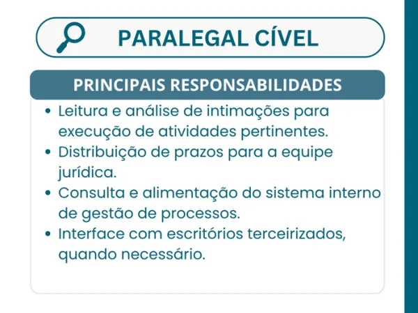 VAGA PARA PARALEGAL CÍVEL