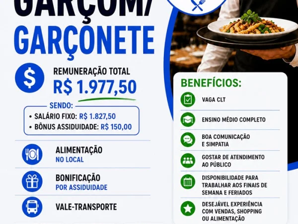Restaurante Chico Bento contrata Garçom / Garçonete