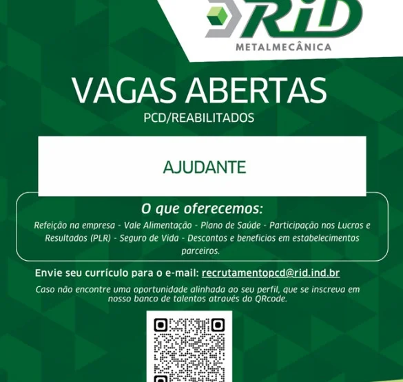 VAGA DE AJUDANTE (PCD/REABILITADOS)