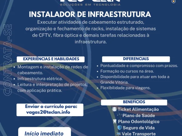 Teclan contrata Instalador de Infraestrutura