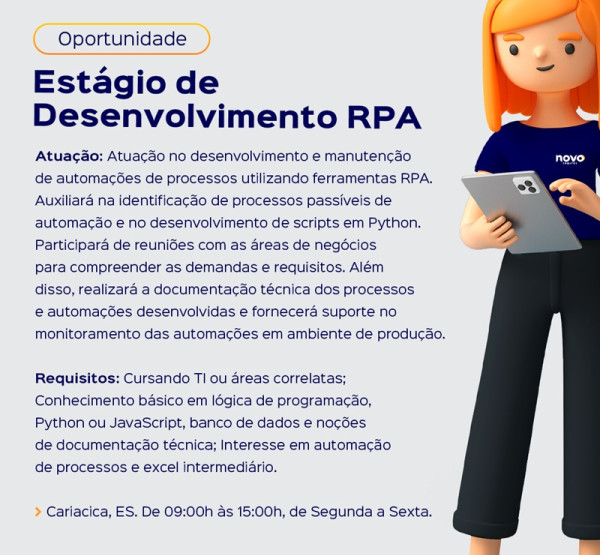 Novo Seguros abre vaga de Estágio de Desenvolvimento RPA