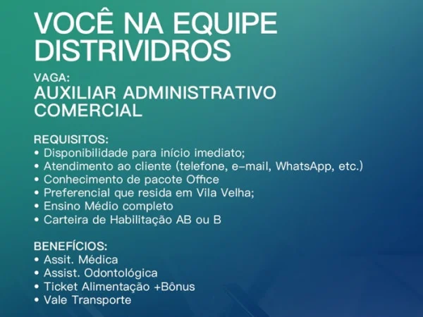 DISTRIVIDROS contrata Auxiliar Administrativo Comercial