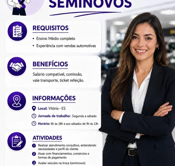 Vaga para Vendedora de Seminovos