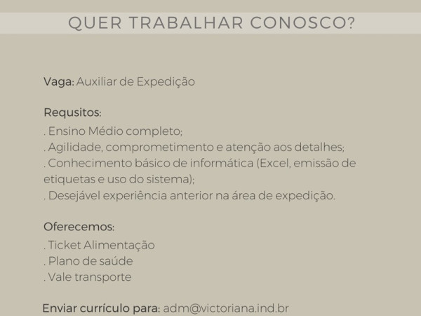 Vaga para Auxiliar de Expedição