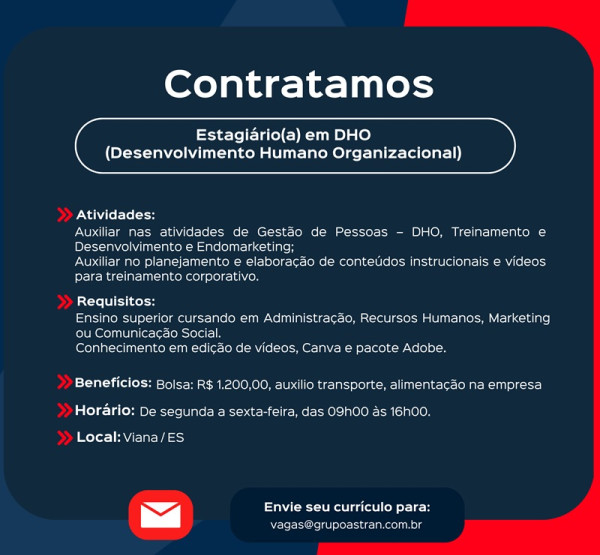 Grupo Astran contrata Estagiário(a) em DHO