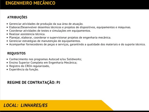 Grupo A. Madeira contrata Engenheiro Mecânico