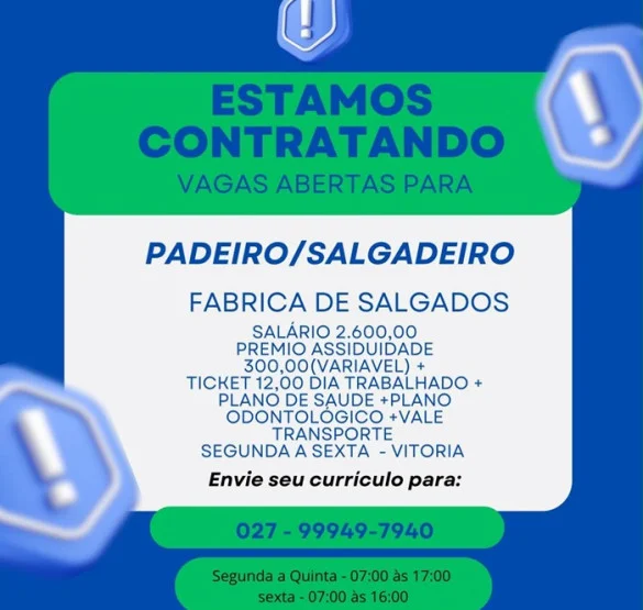 Vaga para Padeiro/Salgadeiro