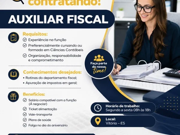 Escritório contábil contrata Auxiliar Fiscal