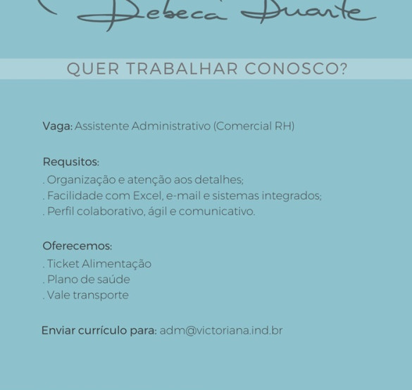 Vaga para Assistente Administrativo (Comercial RH)