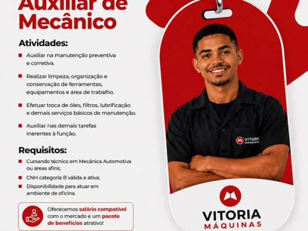 Vitória Máquinas contrata Auxiliar de Mecanico