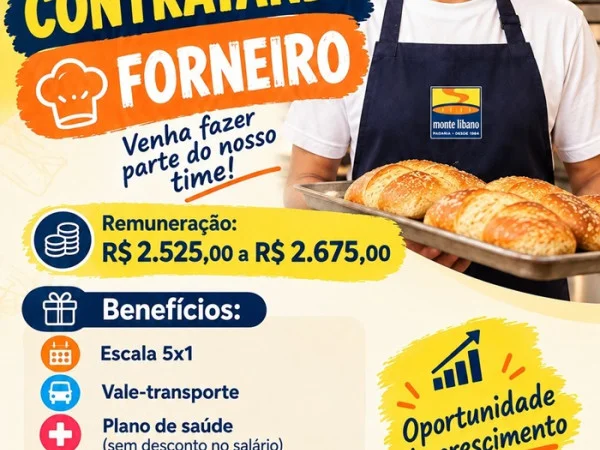 Padaria Monte Libano contrata Forneiro