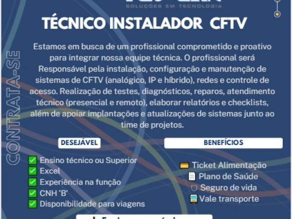 TEC LAN CONTRATA TÉCNICO INSTALADOR CFTV