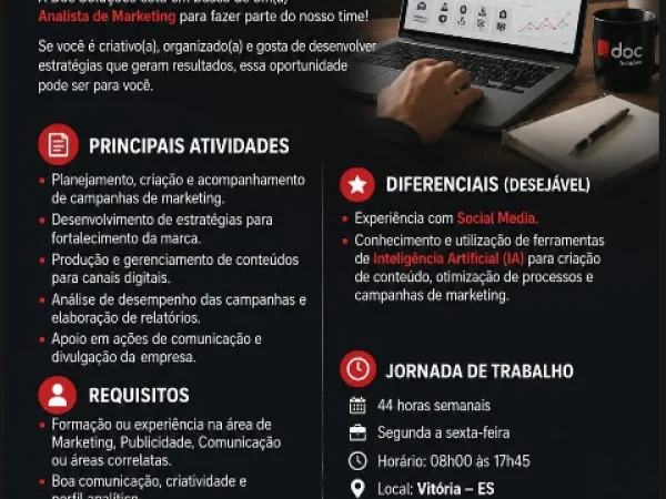 Doc Soluções contrata Analista de Marketing