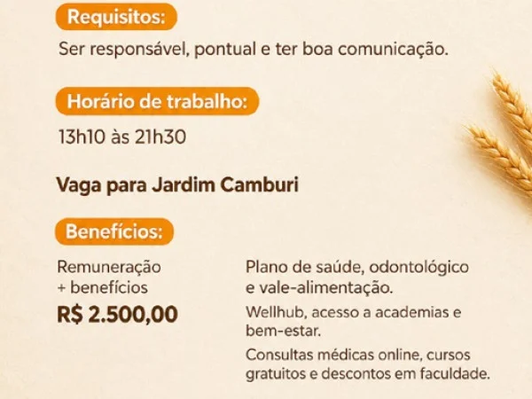 Vaga para Atendente de Padaria | Jardim Camburi