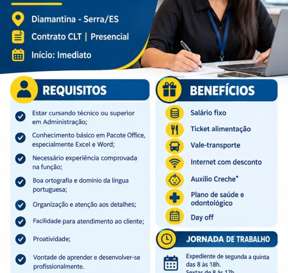 VAGA PARA ASSISTENTE ADMINISTRATIVO