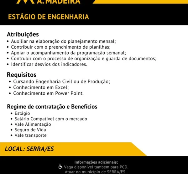 Grupo A. MADEIRA contrata Estagiário de Engenharia