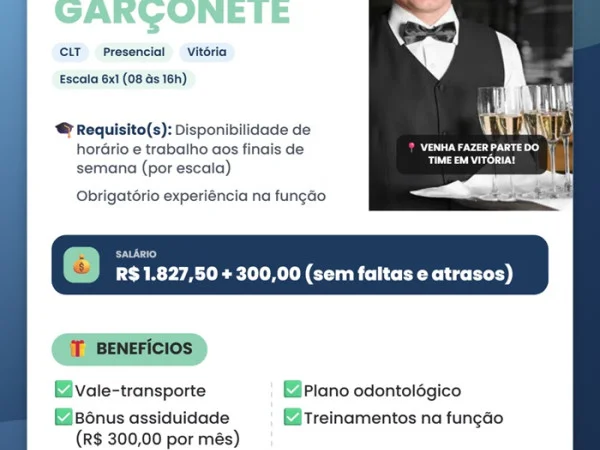 Vaga para Garçom / Garçonete
