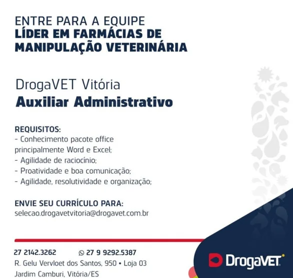 DrogaVET contrata Auxiliar Administrativo