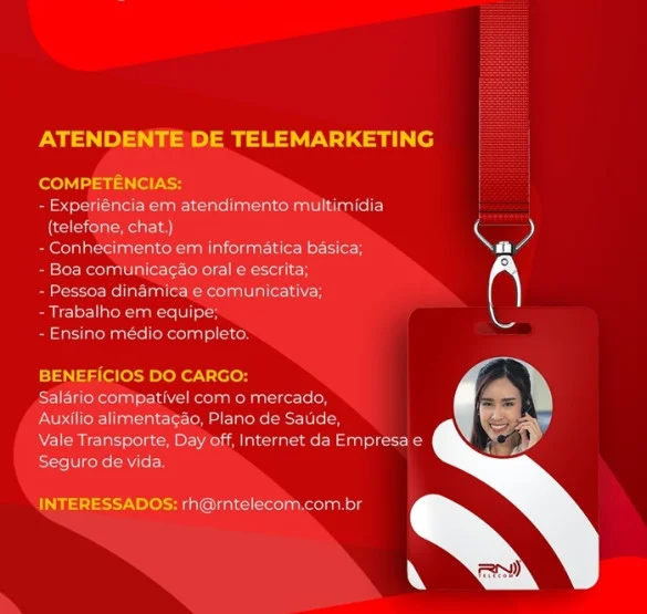 RN Telecom contrata Atendente de Telemarketing