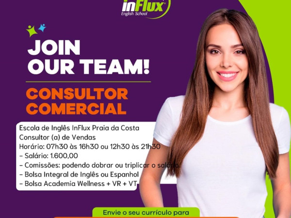 InFlux Praia da Costa contrata Consultor Comercial