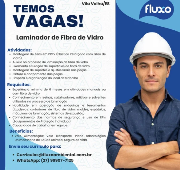Fluxo Ambiental contrata Laminador de Fibra de Vidro