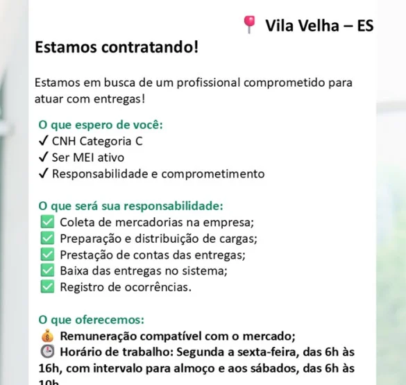 VAGA PARA MOTORISTA (MEI)