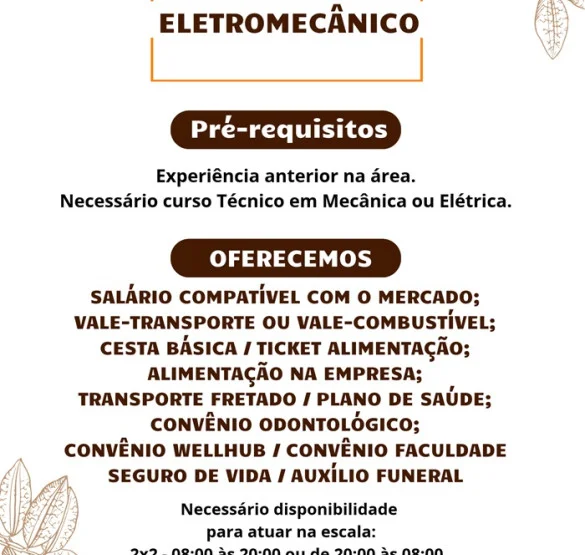 Socau contrata Eletromecânico
