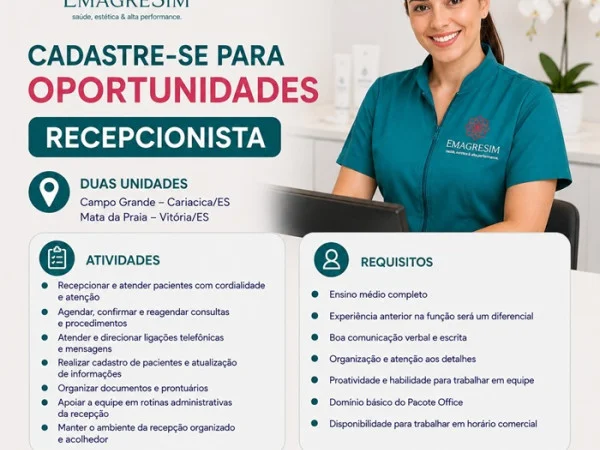 Recepcionista - EmagreSIM - Grande Vitória/ES