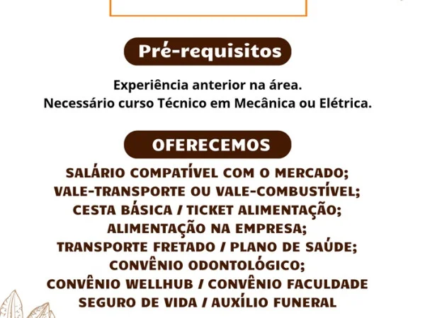 Socau contrata Eletromecânico
